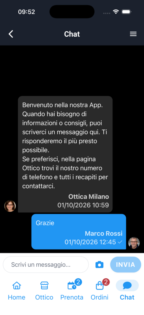 Chat con il proprio ottico nell’app Il Mio Ottico