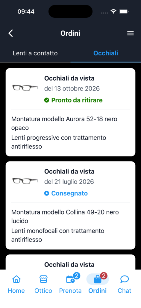 Ordini di occhiali nell’app Il Mio Ottico