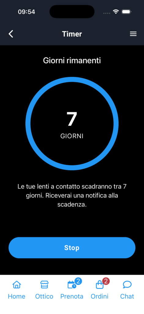 Timer di scadenza delle lenti a contatto nell’app Il Mio Ottico